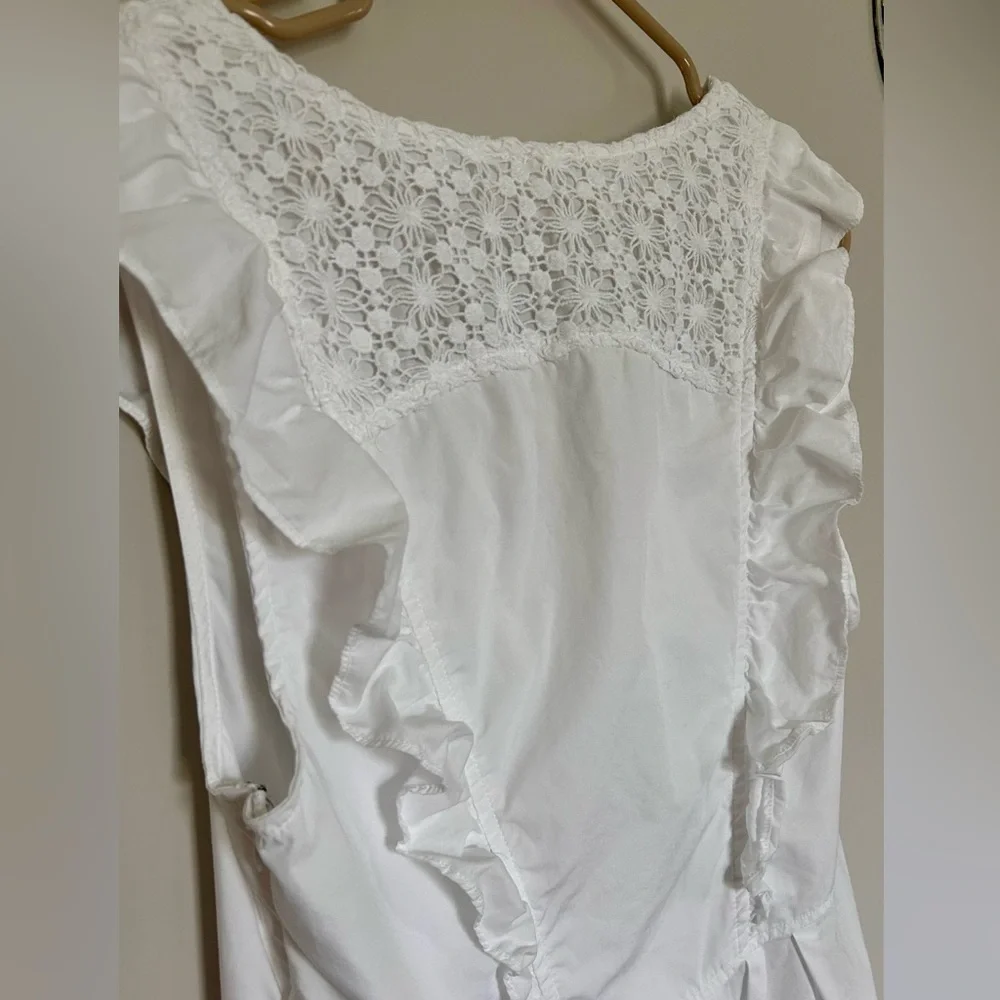FREE PEOPLE Half Moon Mini Dress Eyelet Crochet Lace Ruffle Feminine Boho | Sz M - Picture 5 of 12